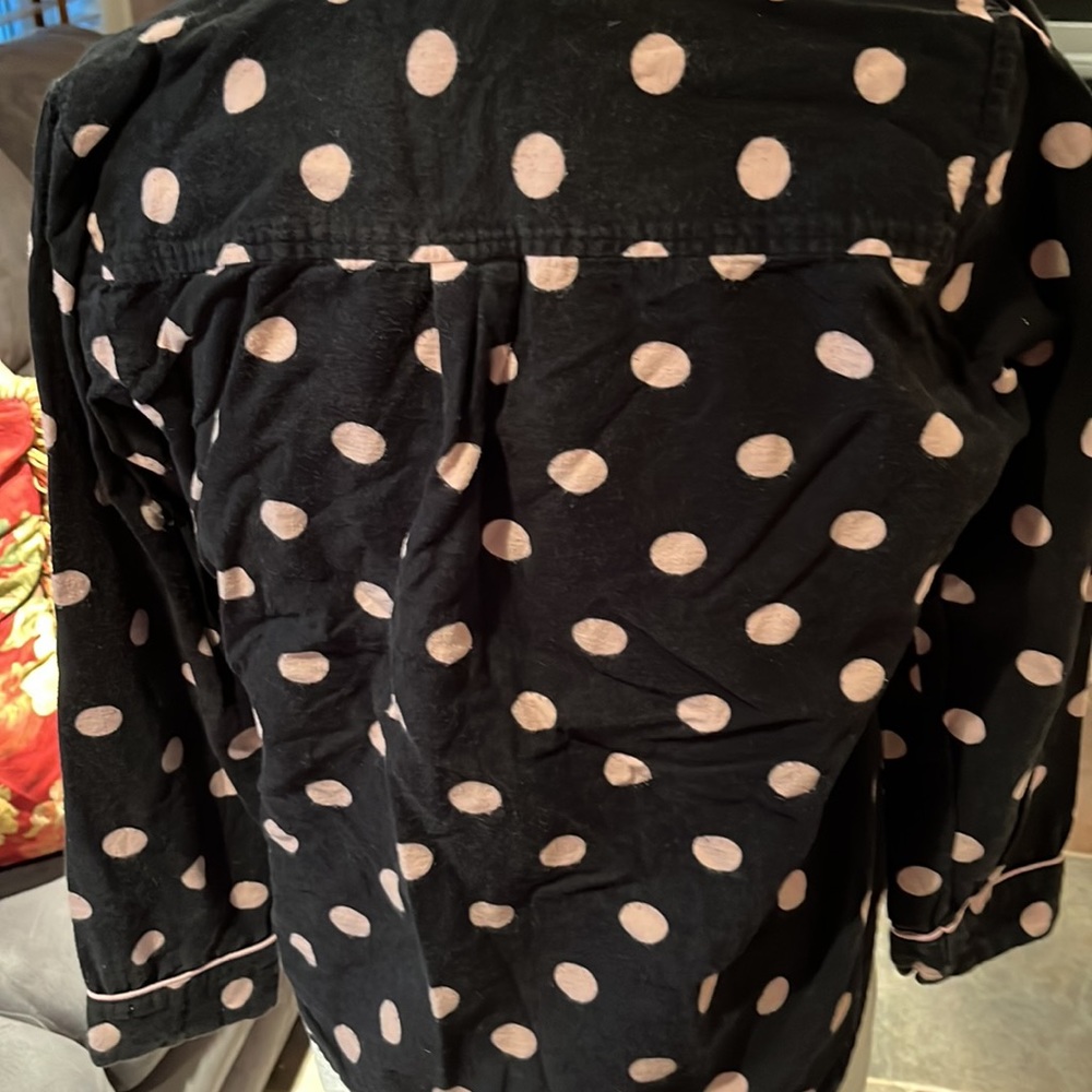 Dearfoams black & pink polka dot pajama pj set button down top pants Sz small - Picture 5 of 12